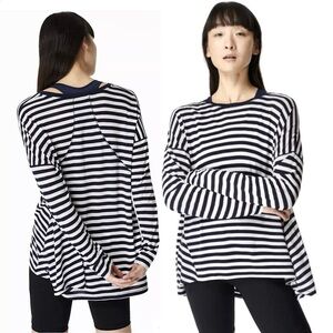 Sweaty Betty Knit Top A-Line Easy Peazy Trapeze Peasy Swing Stripe Navy White S